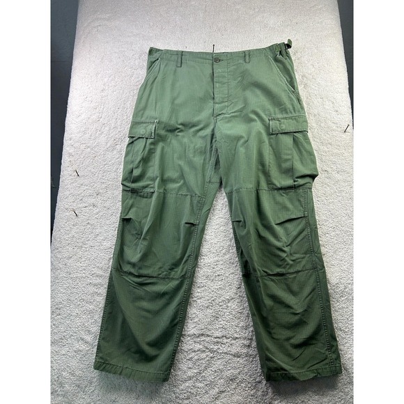 Military Ripstop Cargo Pants Mens Large Long Green Adjustable Waist Utility - Picture 1 of 12
